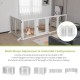 Freestanding 6-panel dog gate in white, featuring 360° rotation and support feet for stability, ideal for various.